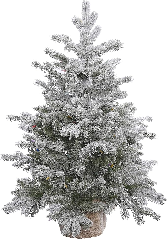 3FT burlap Snow Flock table top tree