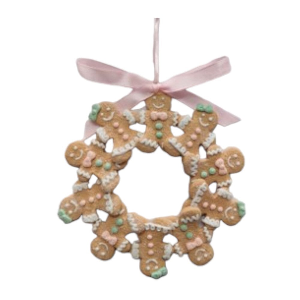 5.3&#x201D; Pastel Color Hanging Gingerbread Wreath Ornament -Festive Christmas D&#xE9;cor