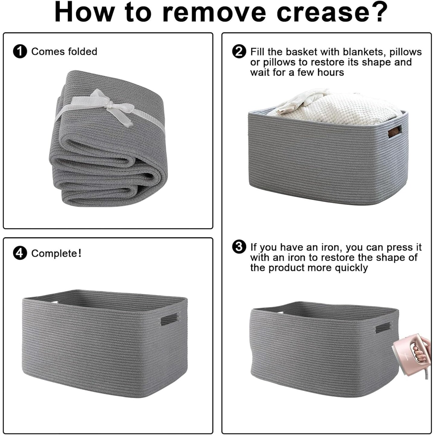 XXLarge Rectangle Blanket Basket-96L, Cotton Woven Basket for Storage, Dirty Clothes Basket for Living Room, Nursery, Bedroom, Toy Organizing with Handle, 24" x 16" x 15", Dark Grey