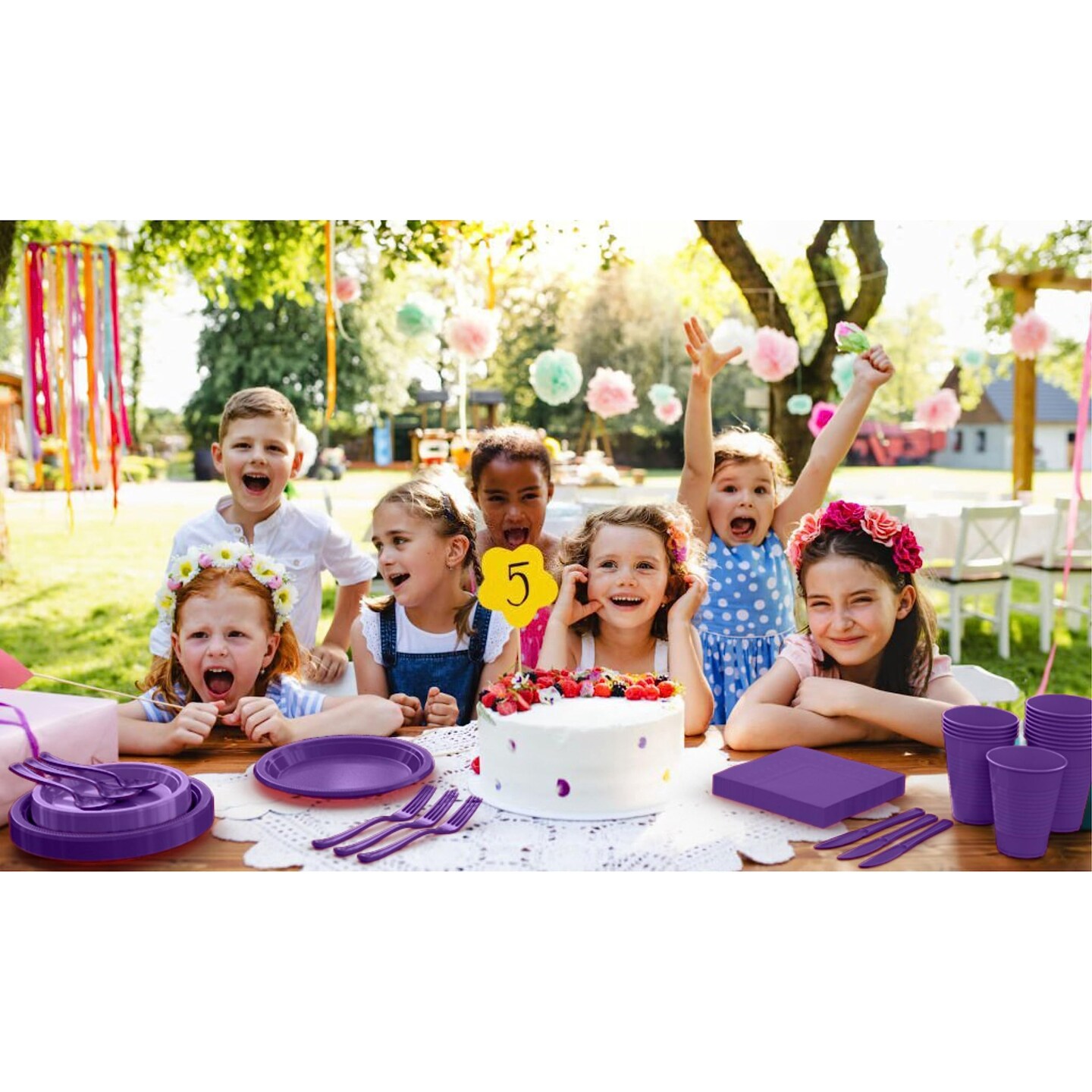 Exquisite 350 Pcs Plastic Plates for Party &#x2013; Disposable Plates Set &#x2013; 50 Each of 9&#x22; Dinner Plates, 7&#x22; Dessert Plates, Plastic Cups, Napkins &#x26; Plastic Cutlery &#x2013; Plastic Dinnerware by Party Solids