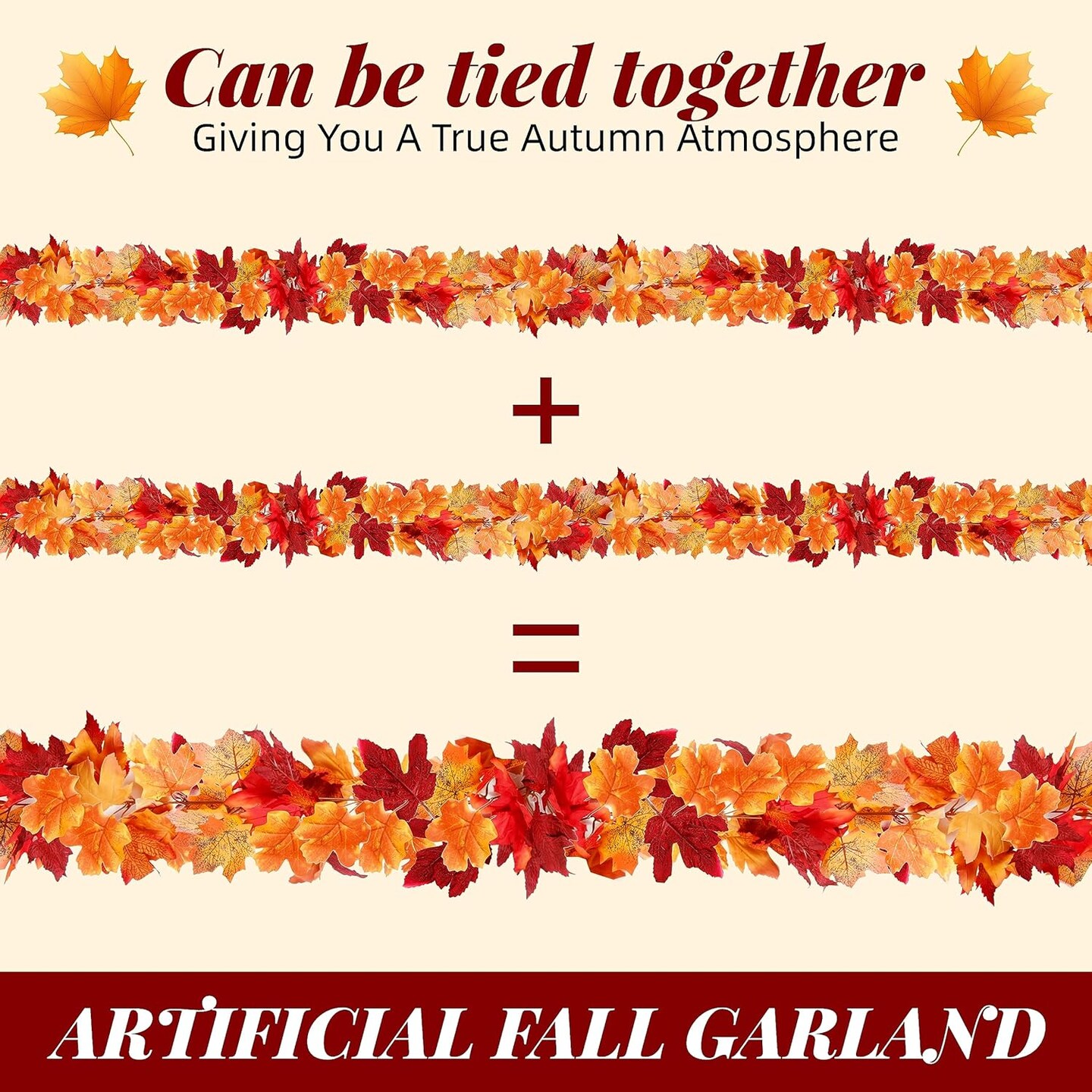 Artificial Fall Garland Maple Leaf, Hanging Vine Garland Artificial Fall Leaves