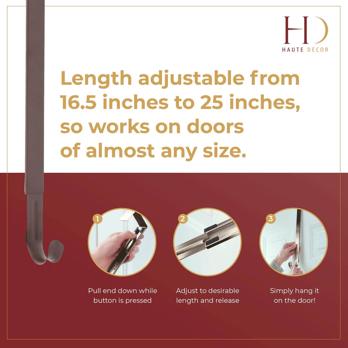 Haute Decor Adjustable Length Wreath Hanger - 20 Lb. Capacity