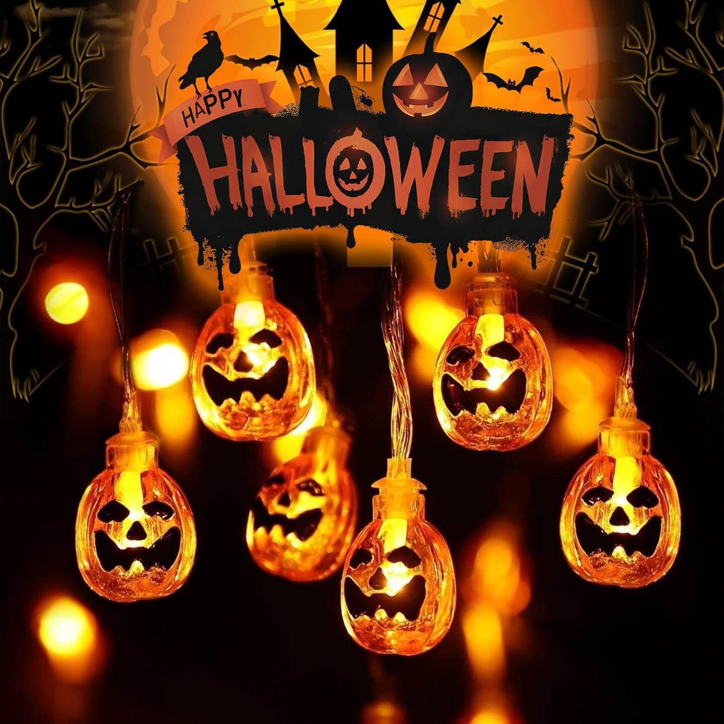 Pumpkin 10ft 20 LED Orange Lights