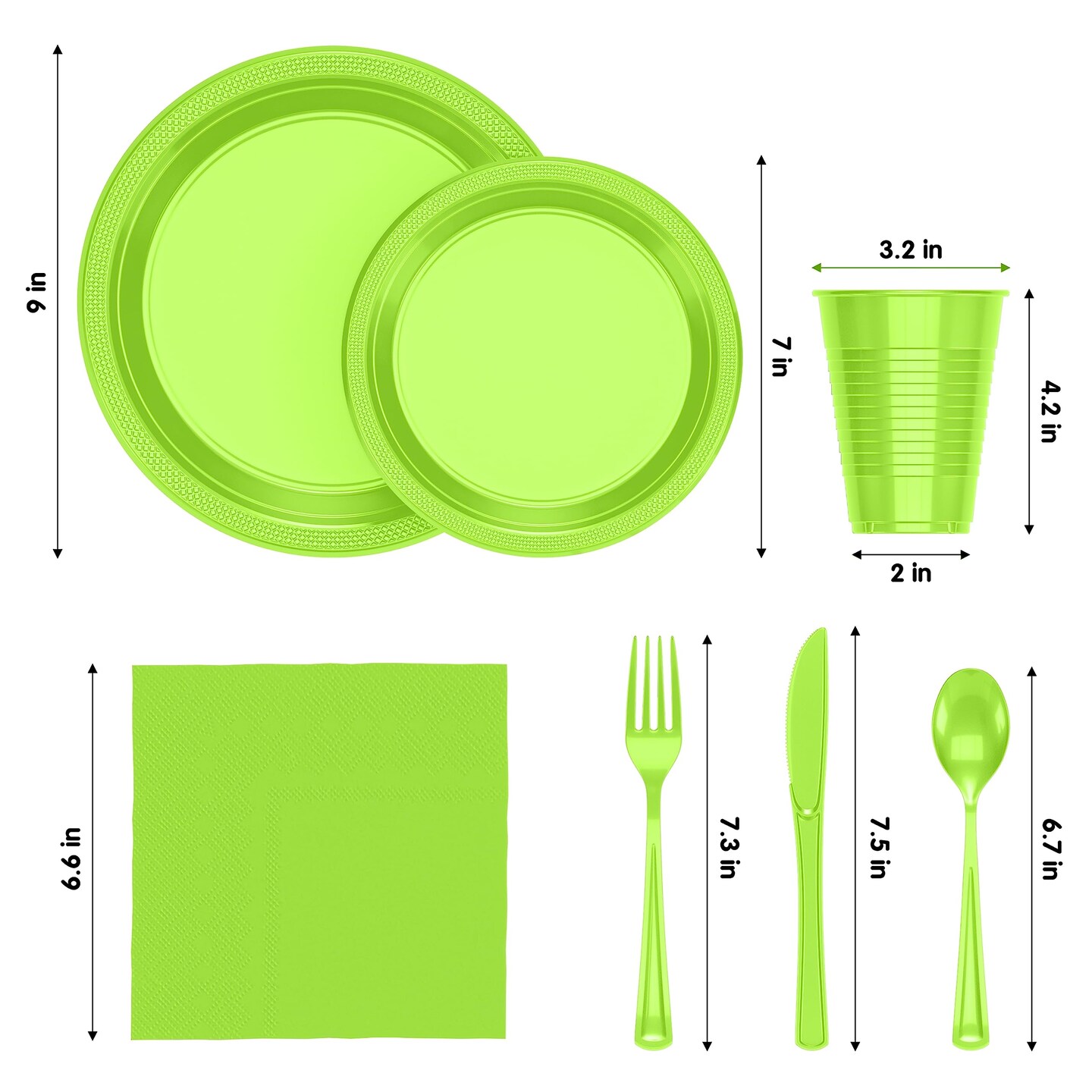 Exquisite 350 Pcs Plastic Plates for Party – Disposable Plates Set – 50 Each of 9" Dinner Plates, 7" Dessert Plates, Plastic Cups, Napkins & Plastic Cutlery – Plastic Dinnerware by Party Solids