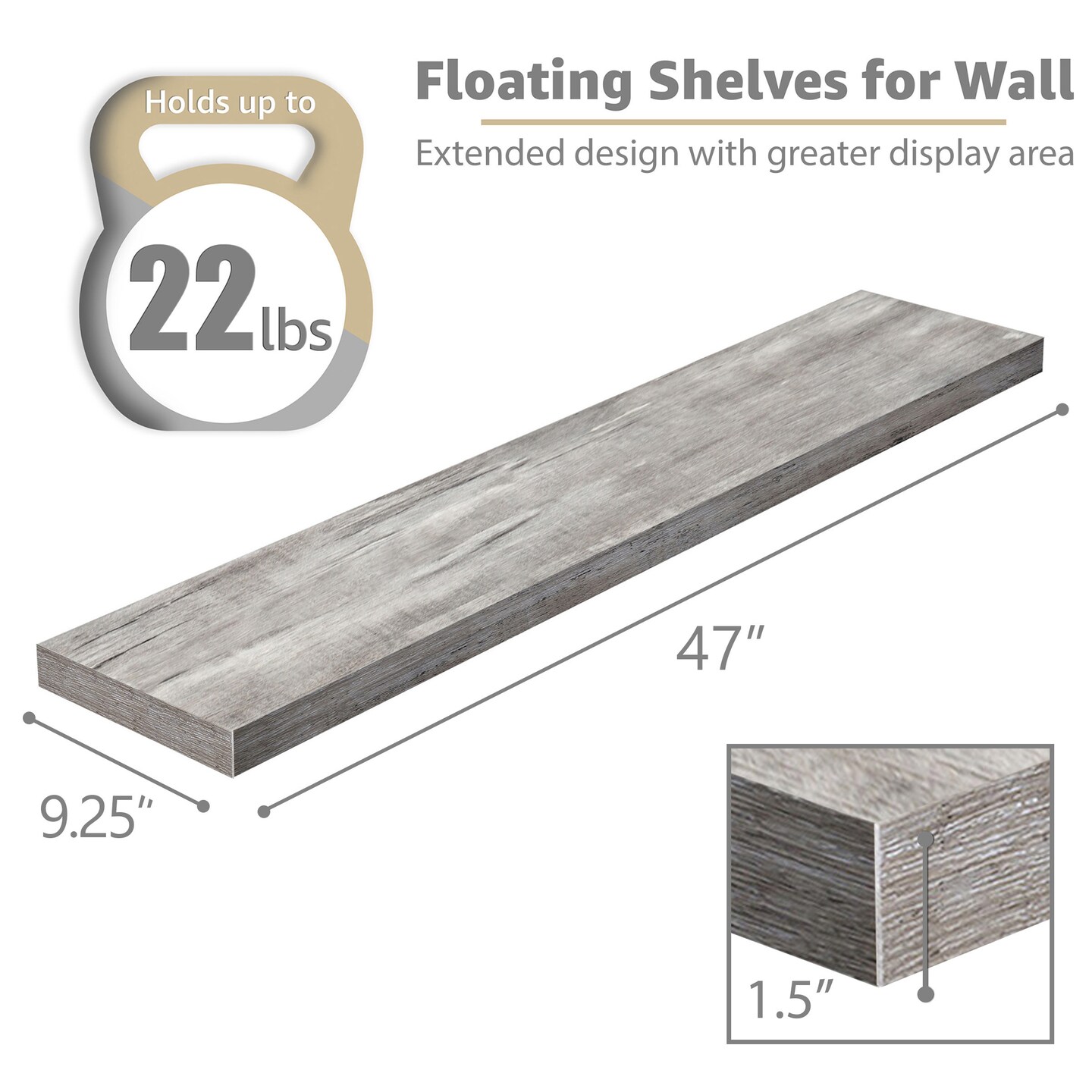 Sorbus Floating Shelves for Wall - 2 Extra Long Floating Shelves - 47 x 9.25 Inch Wall Mounted Floating Shelves for Wall