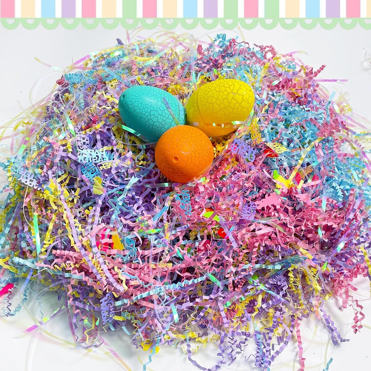 1 LB Iridescent Easter Grass Crinkle Cut Paper,Raffia Tissue Paper Filler Shred Easter Cut Paper Shred Filler Great for Gift Wrapping, Basket Filler Creative Eggs Decor
