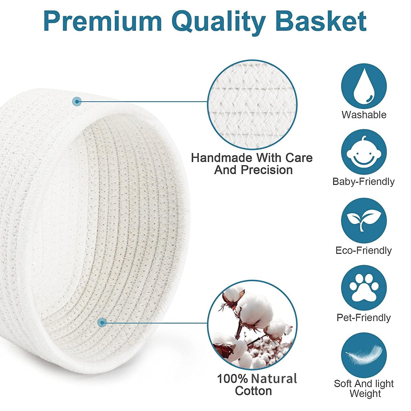 &#x3010;2 Pack&#x3011;Small Storage Baskets, Natural Cotton Rope Woven Baskets for Organizing, Tiny Oval Storage Easter Baskets, Small Basket, Cat Dog Toy Baskets, Bathroom Organization Bin