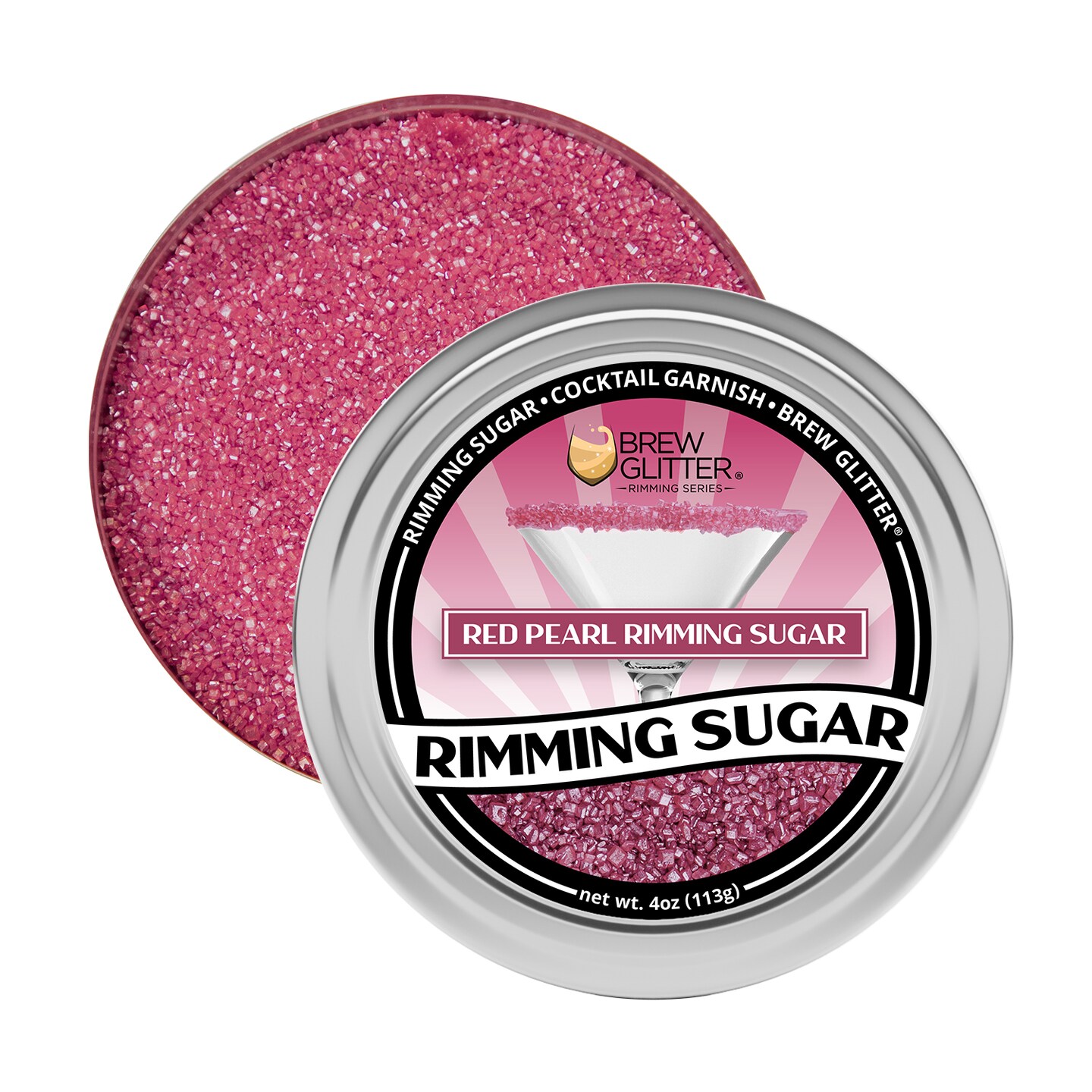 Brew Glitter - Red Pearl Rimming Sugar (4oz, 1x Bar Tin) Cocktail Garnish for Mixed Drinks &#x26; Refreshments