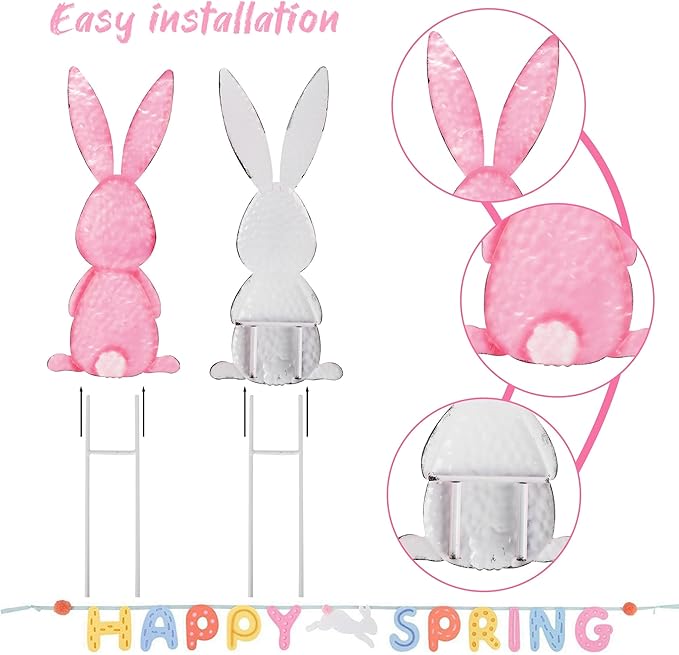 5 Packs Easter Garden Stakes Decorations, Metal Bunny Yard Signs, Adorable Rabbit Stakes in Five Colors for Courtyard Patio Spring Lawn Holiday Outdoor Display Props
