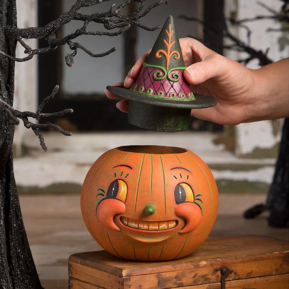 Bethany Lowe by Artist Johanna Parker Vintage Style Halloween Witchy Orange-O-Weena Container