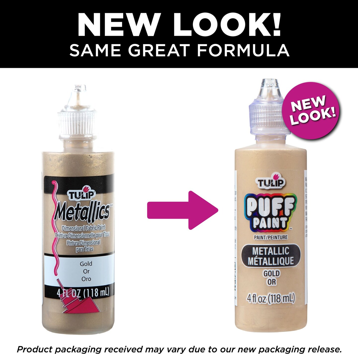 Tulip Puff Paint Metallic Gold, Multi-Surface Craft Paint, 4 fl. oz. 3 Pack