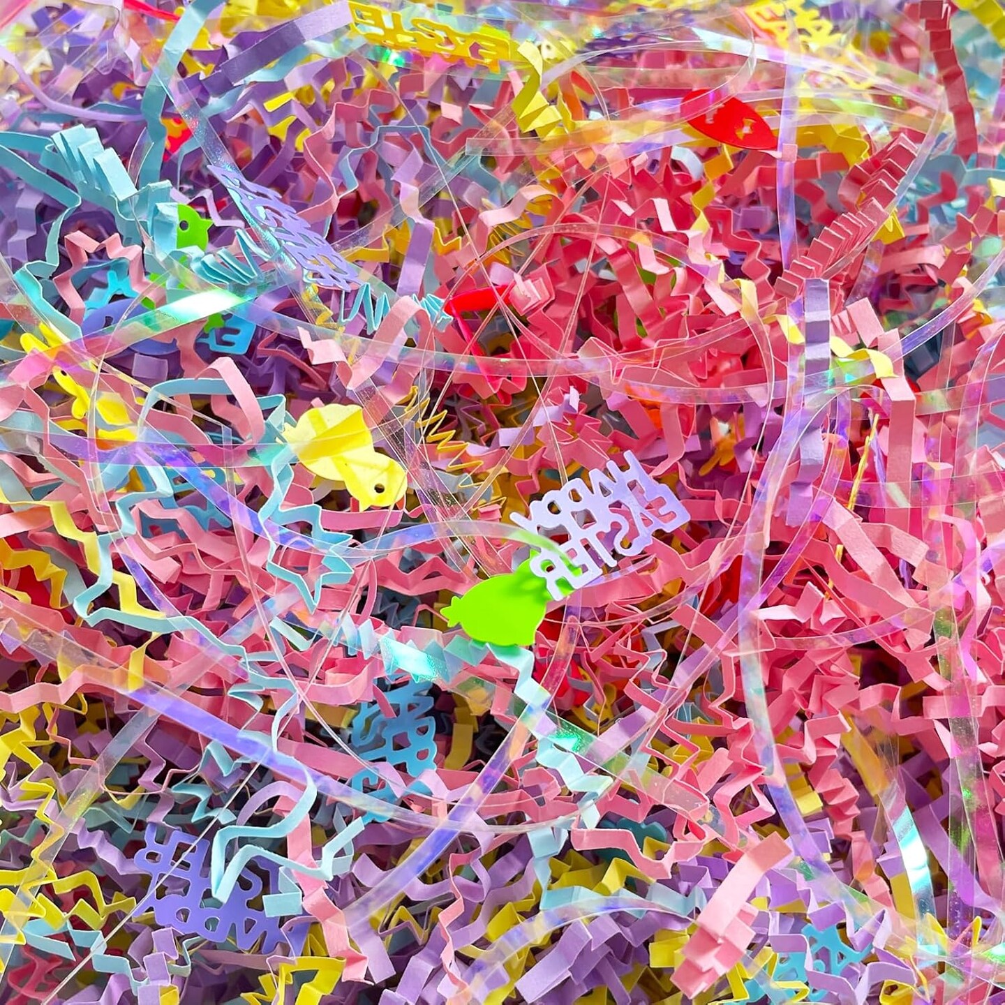 1 LB Iridescent Easter Grass Crinkle Cut Paper,Raffia Tissue Paper Filler Shred Easter Cut Paper Shred Filler Great for Gift Wrapping, Basket Filler Creative Eggs Decor