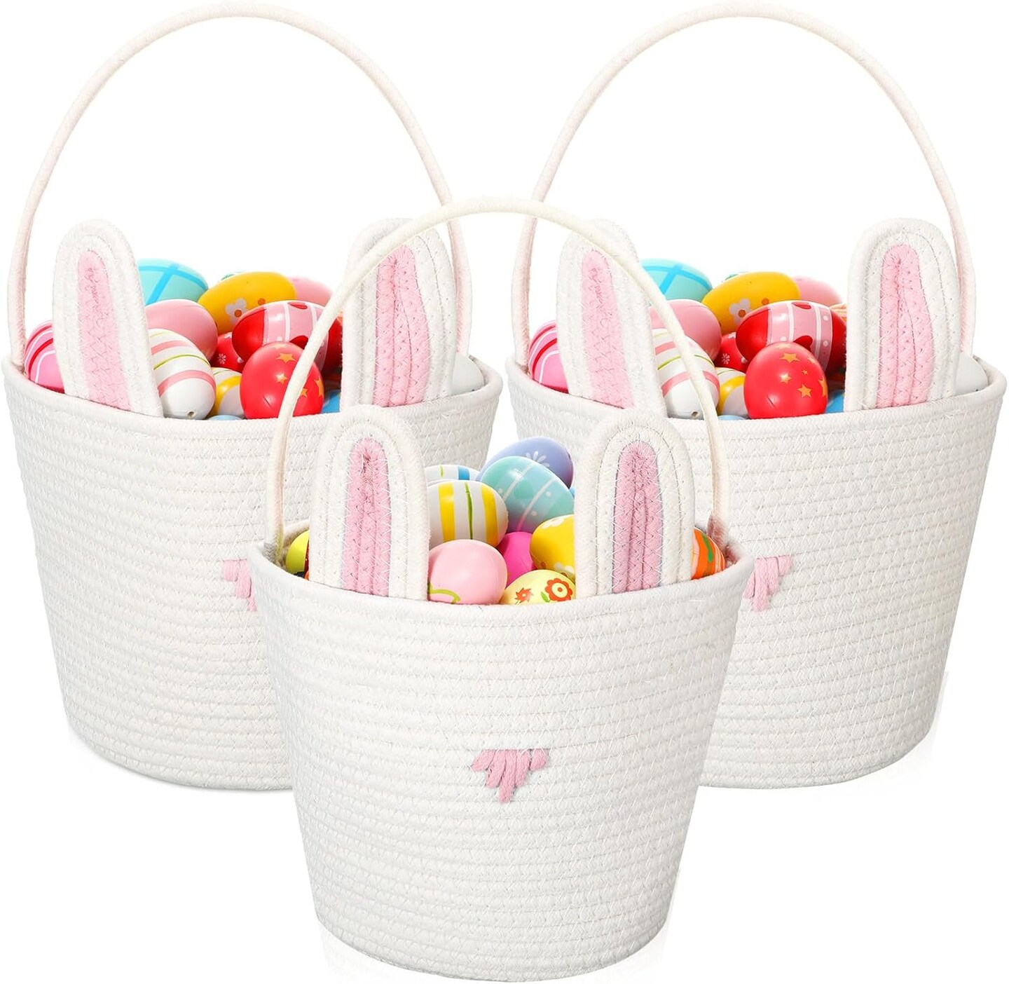3 Pack Easter Baskets Easter Eggs Basket Bunny Basket with Rabbit Ears Toy Baskets Empty Easter Hunt Basket Woven