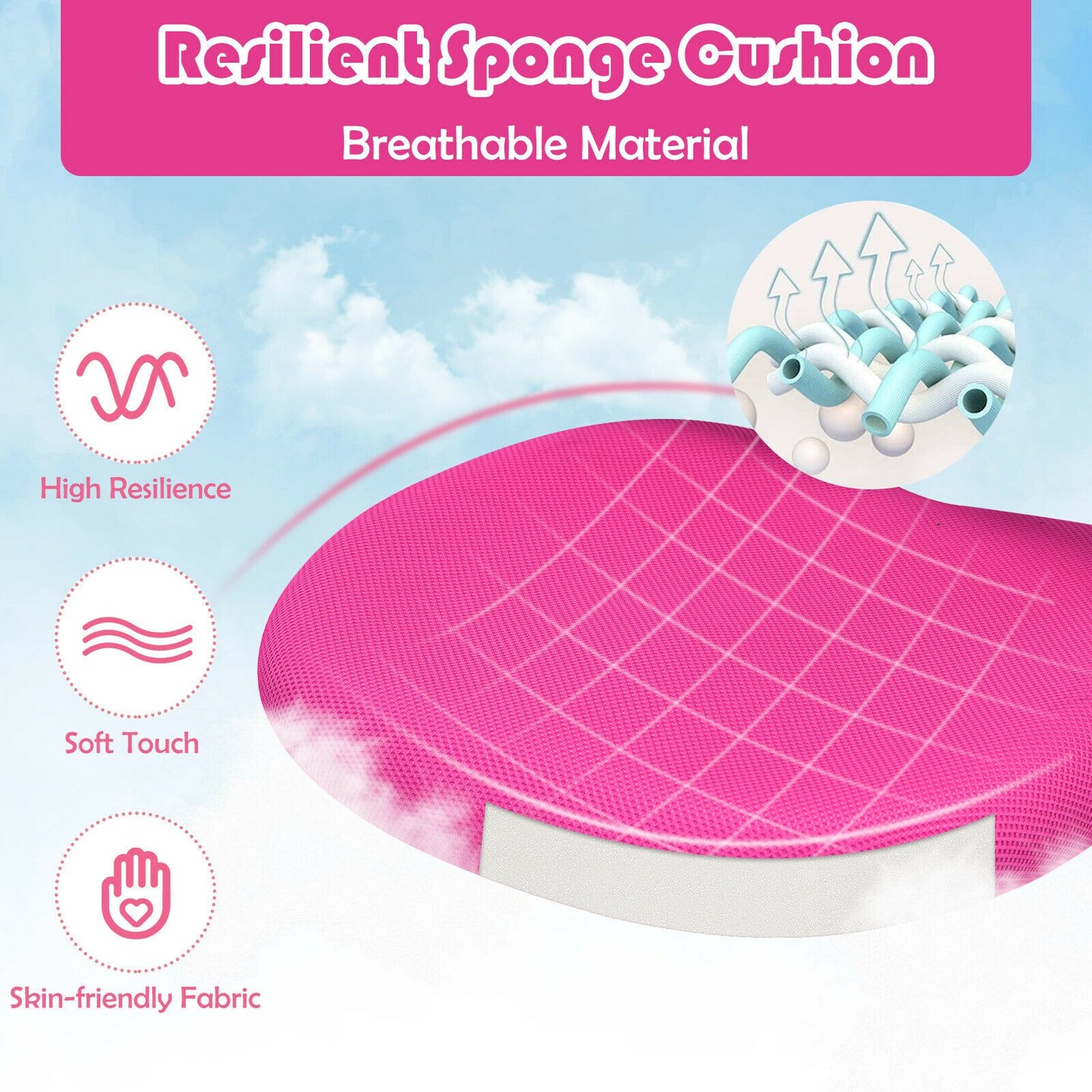 Pink Iron Adjustable Ergonomic Kids Study Chair with Footrest and Casters