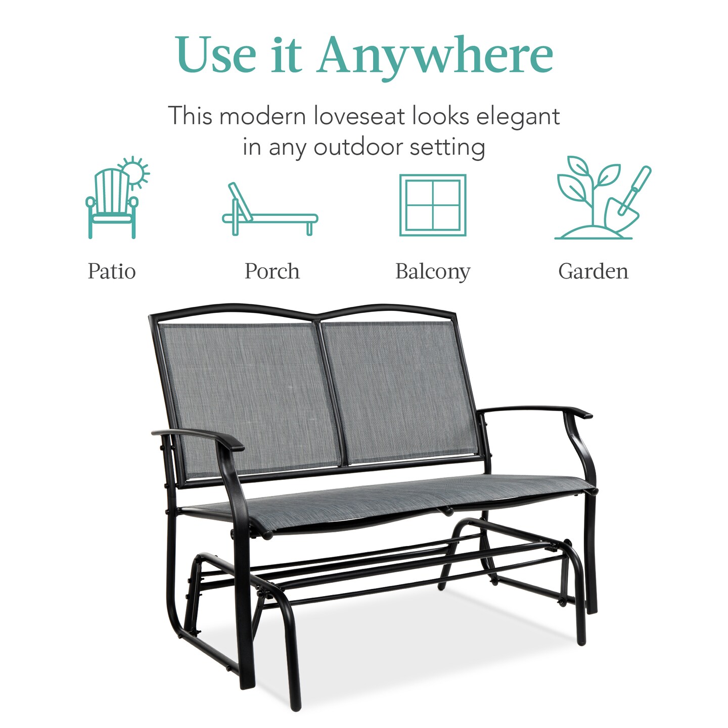 Best Choice Products 2-Person Outdoor Swing Glider, Steel Patio Loveseat, Bench Rocker w/ Armrests