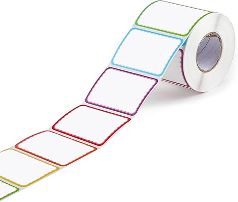 600 PCS Name Tag Stickers 3" x 2", Self-Adhesive Colorful Border Name Labels with Perforation, Writable Event Name Tags for School, Office, Warehouse,