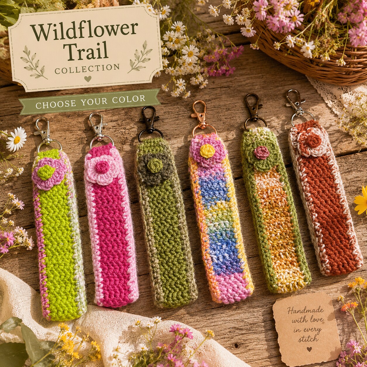 Crochet Wristlet Keychain | Floral Key Fob | Handmade Wrist Strap