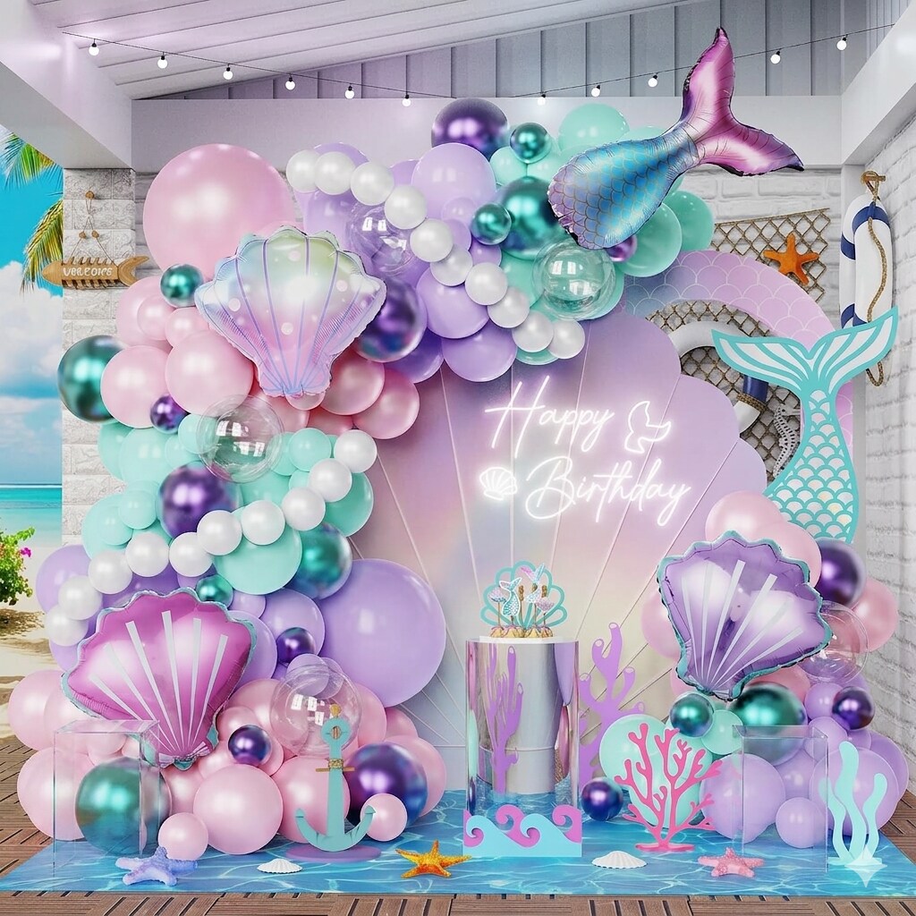 Michaels Stores: 145PCS Mermaid Balloon Arch Garland Kit, Pink Purple Green Ocean Theme Balloons with Mermaid Tail & Seashell Foil Balloons for Baby Shower, Birthday, Under The Sea & Beach Party Decorations (Review)