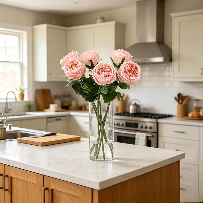 Real Touch Peonies Artificial Flowers for Vase, 4 PCS Pink Silk