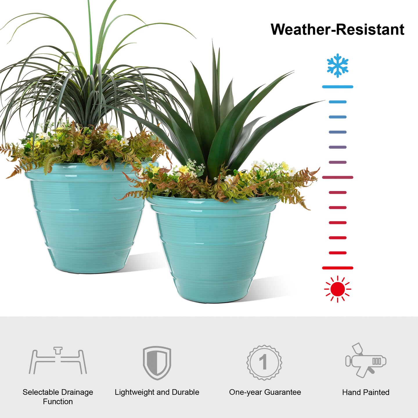 19.5"D Set of 4 Round Turquoise Faux Ceramic Pot Plastic Planter