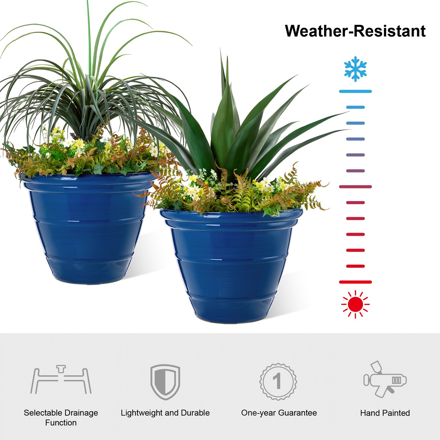 19.5"D Set of 4 Round Cobalt Blue Faux Ceramic Pot Plastic Planter