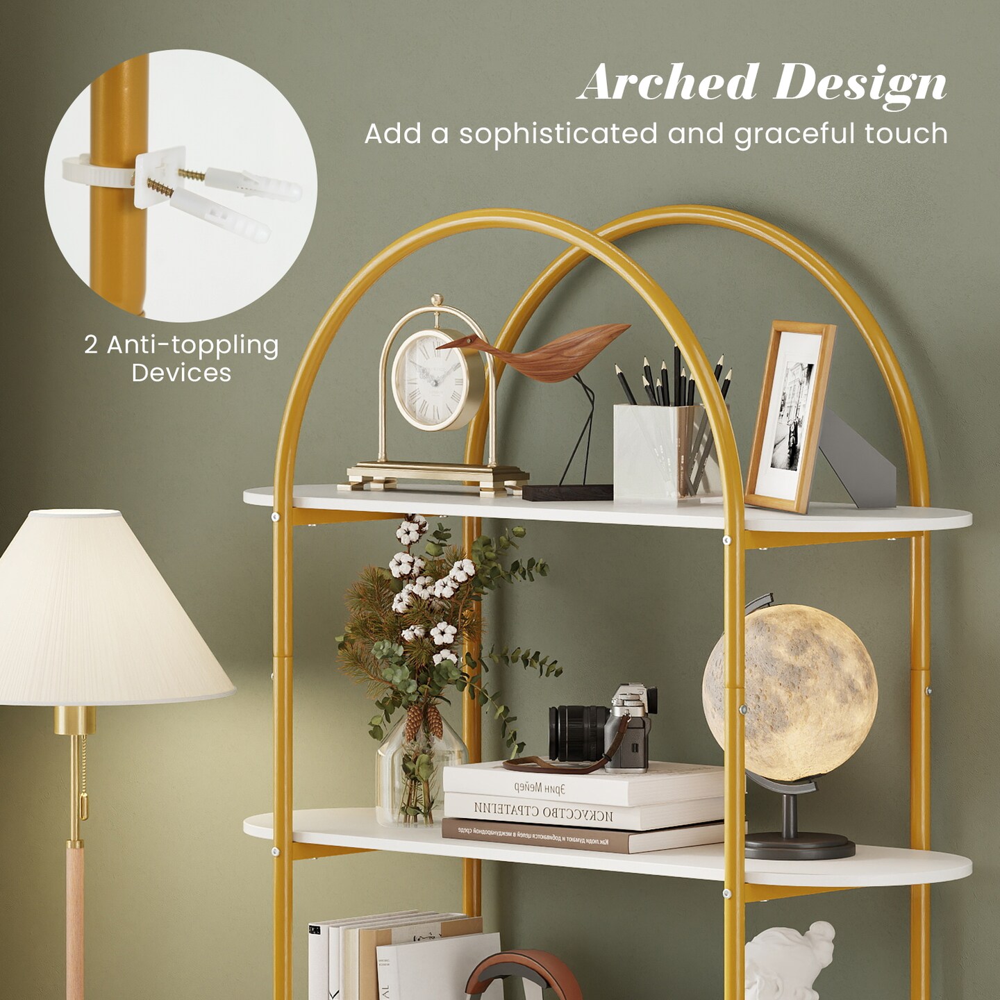 Rustic Metal & Wood 4-Tier Arched Bookshelf Stylish Home Storage & Display