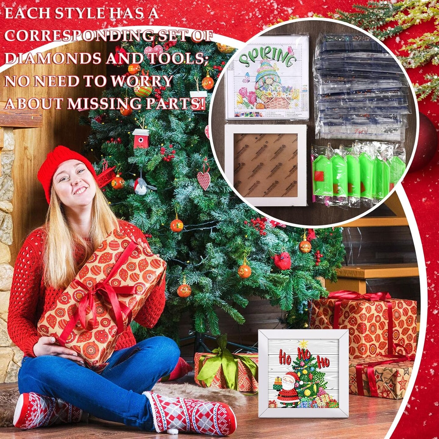 13-Pc Seasonal Diamond Painting Kit with Frame, Easter/Spring/Summer Designs, Multi-Color.