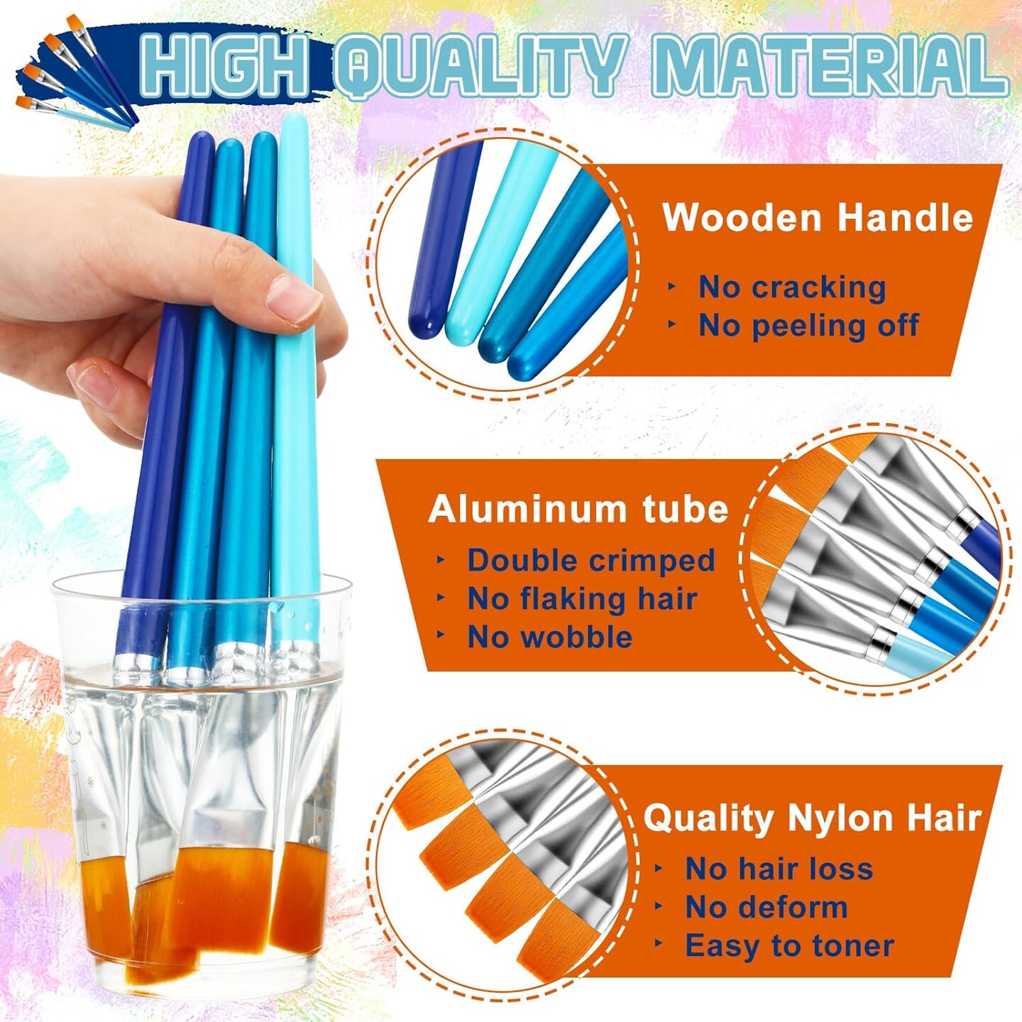 Paint Brushes for Acrylic Painting, Big Paint Brushes Bulk with Wooden Handle for Acrylic, Watercolor, Oil, Crafts, Face Body Art, 4 Color(20 Pcs)