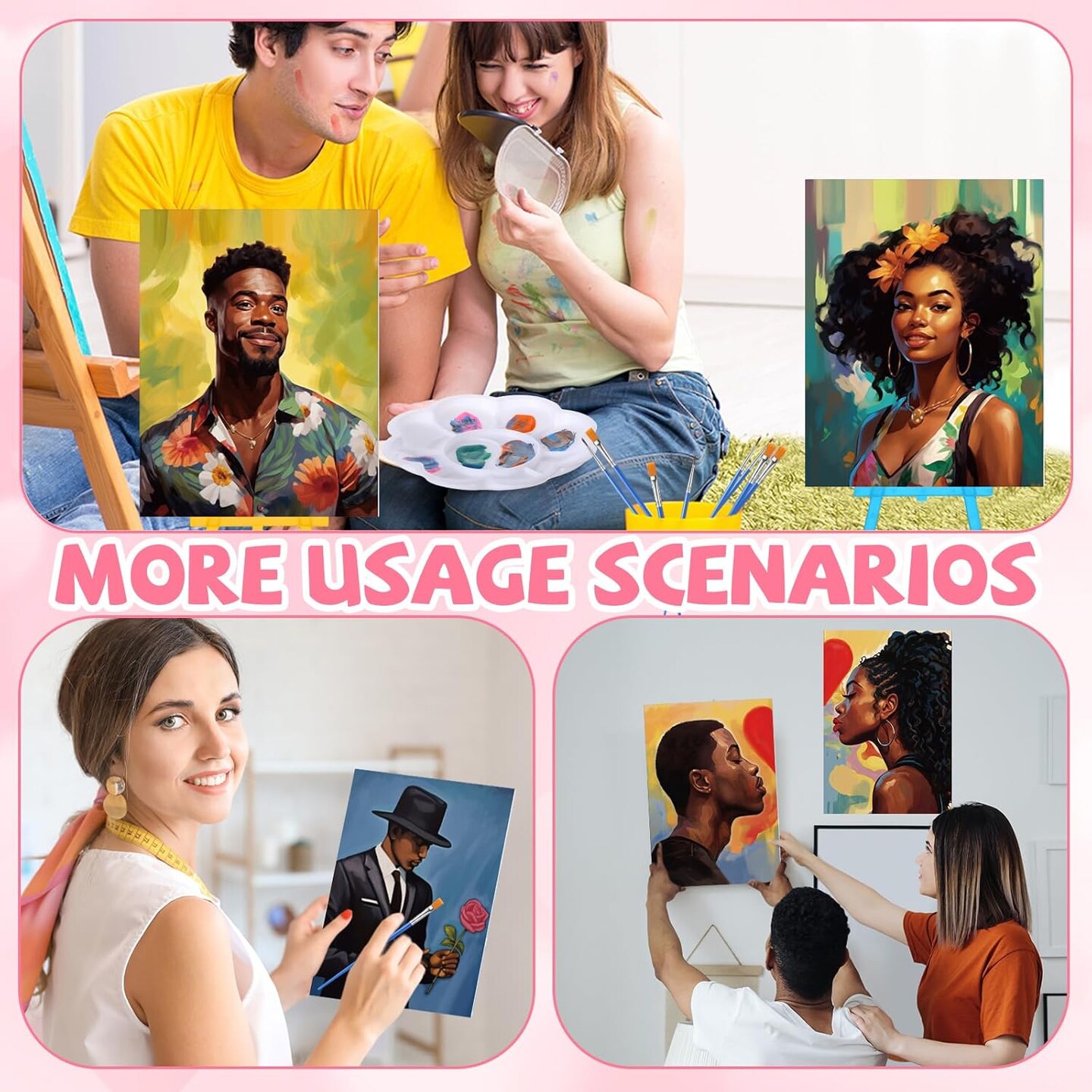 10 Set Pre Printed Canvas Pre Drawn Canvas Painting with Easel Kits 5" x 7" Outline Painting Panels for Beginners, DIY Craft Project, Party Favor, Home Decors