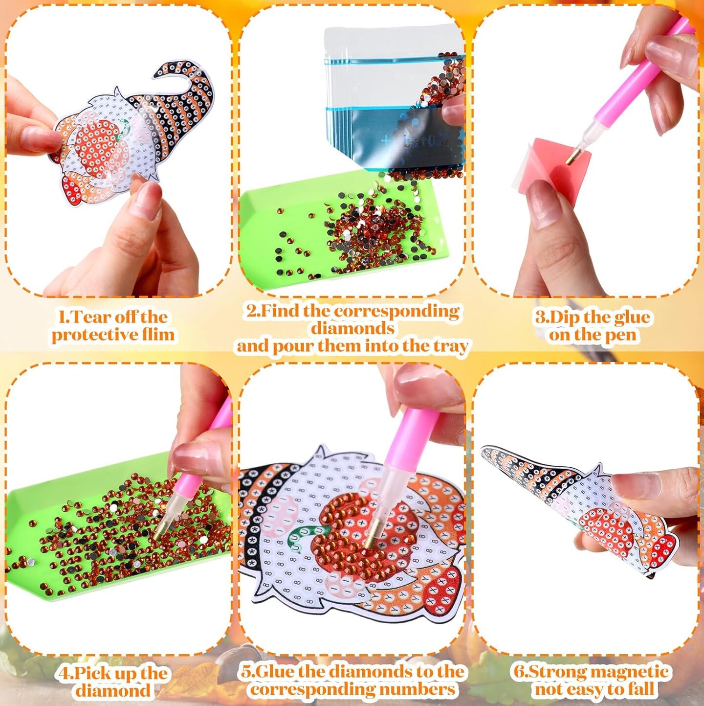 12-Piece Diamond Art Refrigerator Magnets – DIY Holiday Gnome Kits for Adults and Beginners, Interchangeable Home Decor and Craft Gifts