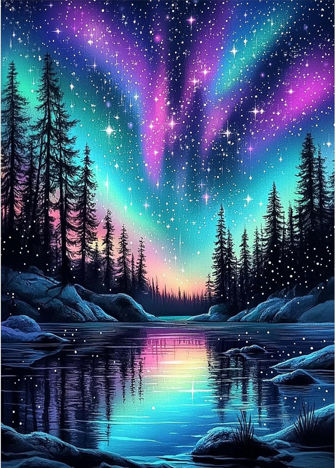 Diamond Paintings of Colorful Northern Lights, Diamond Art Kits for Adults, 5D Celestial Aurora Borealis Diamond Art Kits, Diamond Art