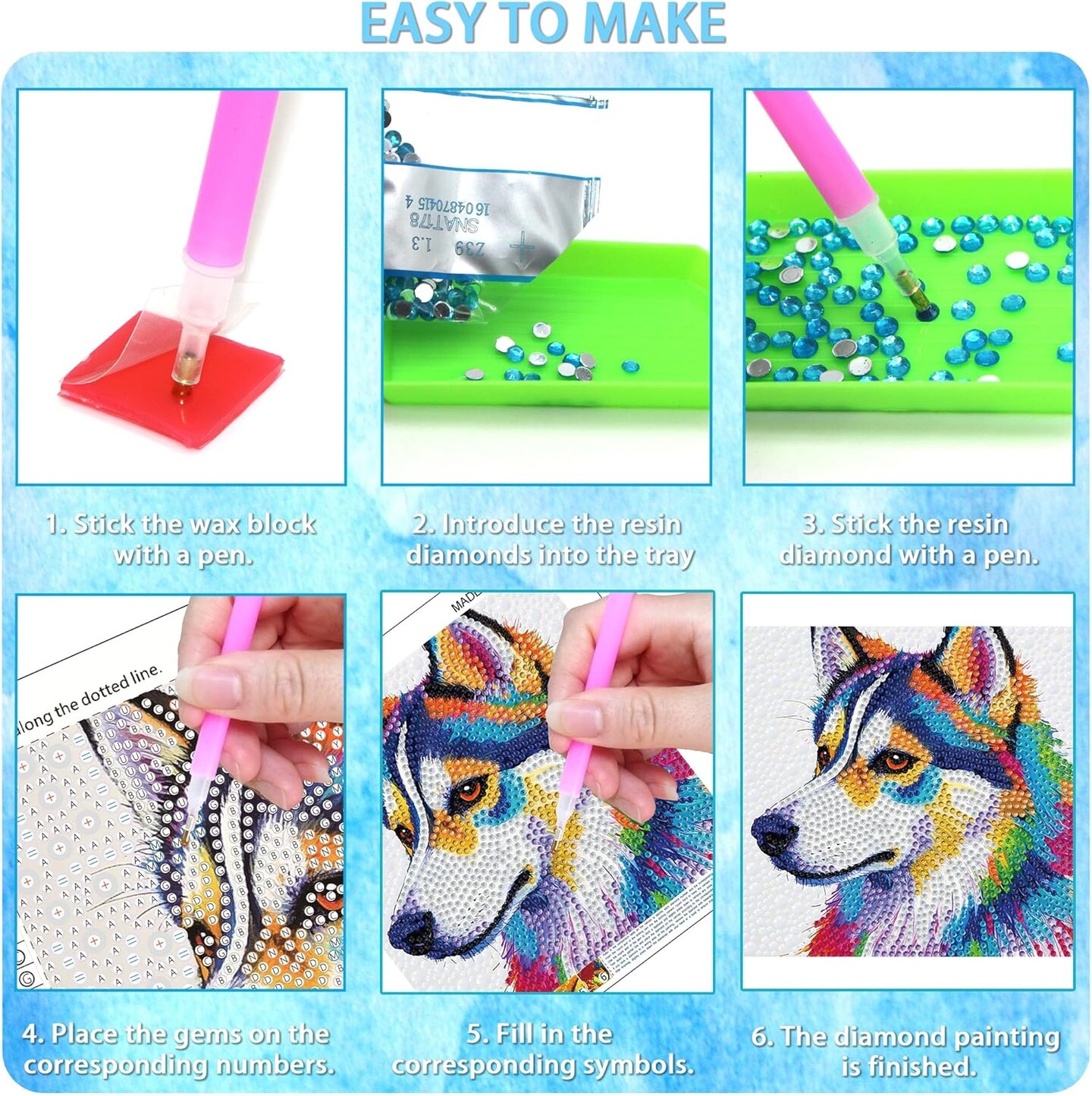 Diamond Art Kits for Kids Ages 8-12,6 Inch DIY Gem Art Painting with 7 Inch Frame, Complete Starter Kit for Beginners, Creative Arts & Crafts Gift for Girls & Boys (Tiger)