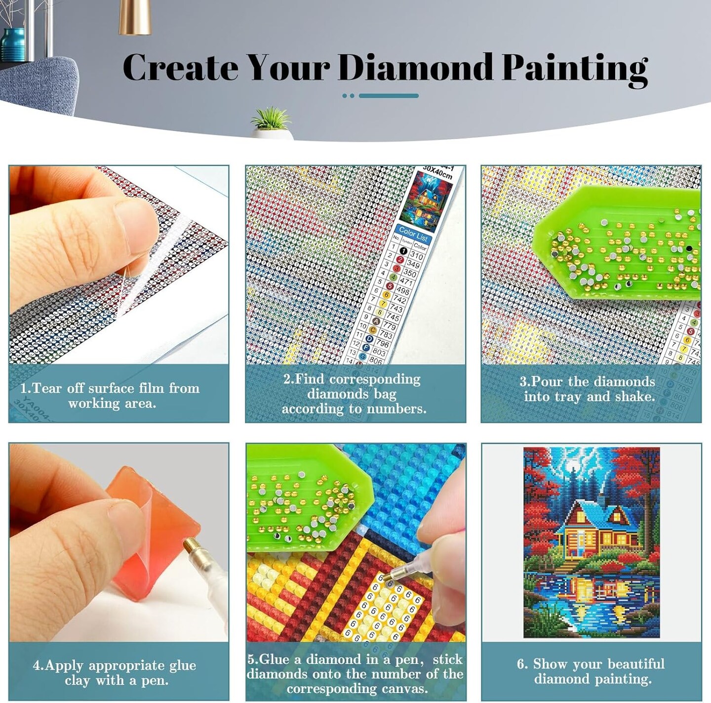 2 Pack Log Cabin Diamond Painting Kits for Adults, Lake Cabin 5D Diamond Art Kits for Adults, DIY Scenery House Full Drill Gem Art Painting Kit for Home Wall Decor