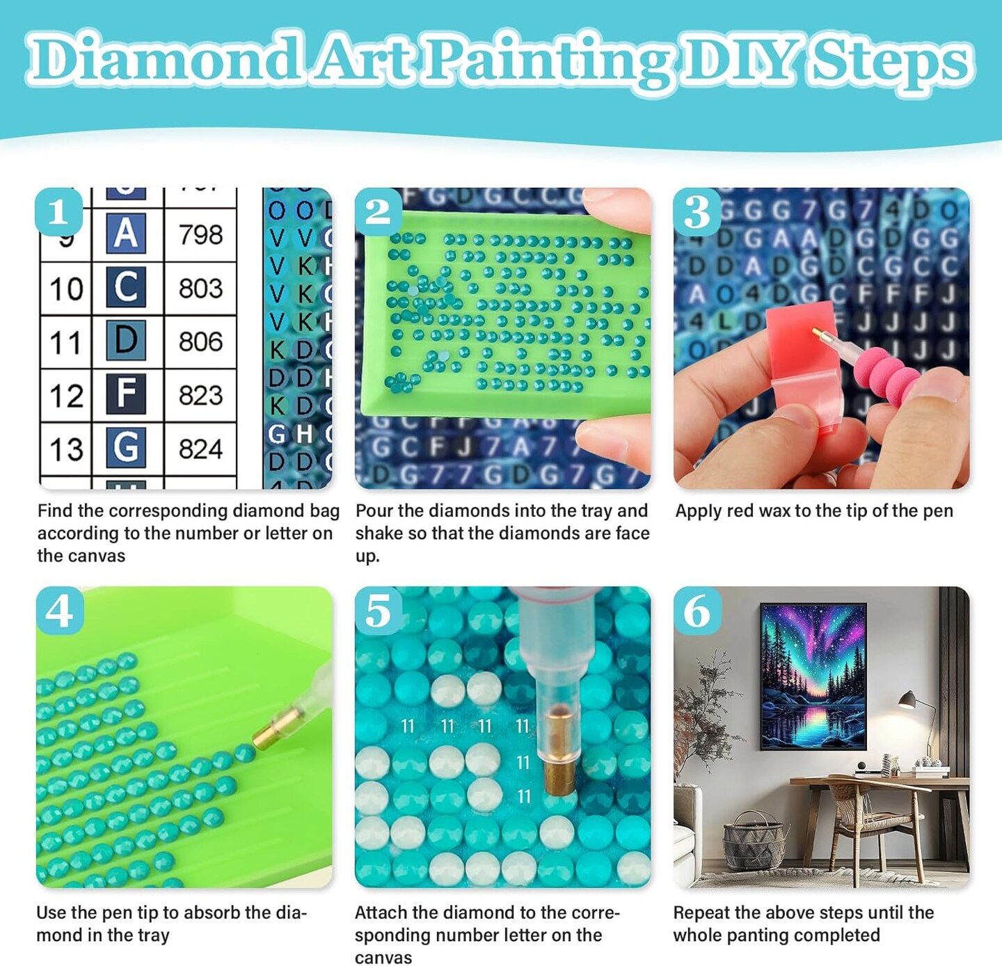 Diamond Paintings of Colorful Northern Lights, Diamond Art Kits for Adults, 5D Celestial Aurora Borealis Diamond Art Kits, Diamond Art