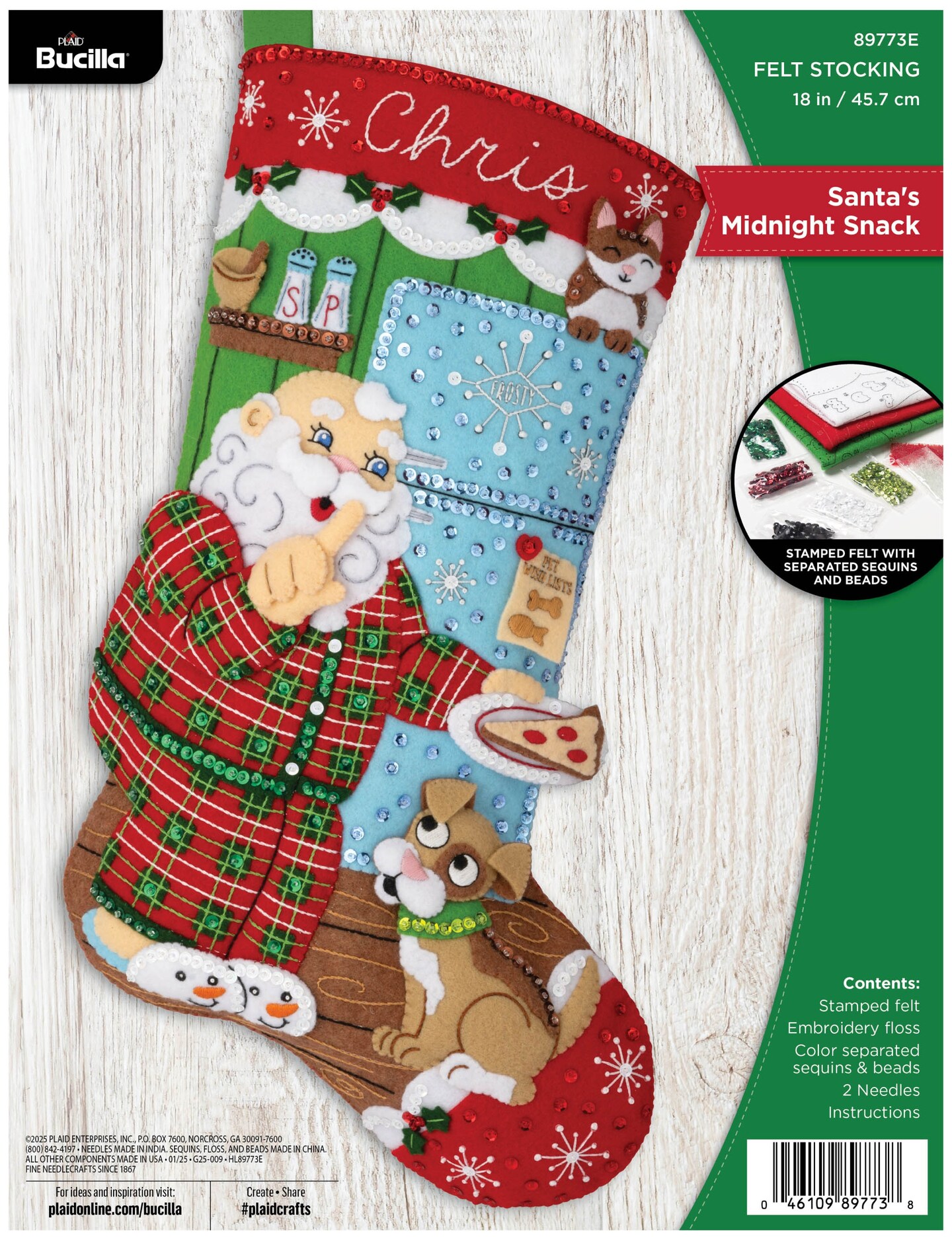 Bucilla Felt Stocking Applique Kit 18&#x22; Long-Santa&#x27;s Midnight Snack