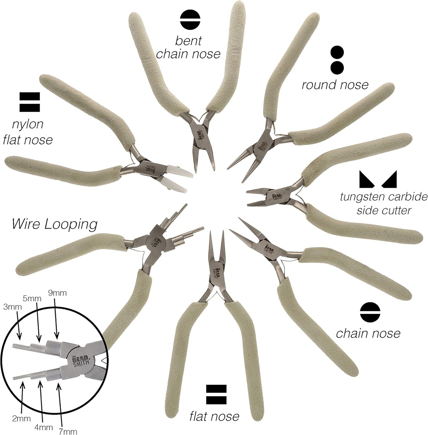 The Beadsmith Wire Tool Set - Elongated, Comfortable Handles with Double-Leaf Springs