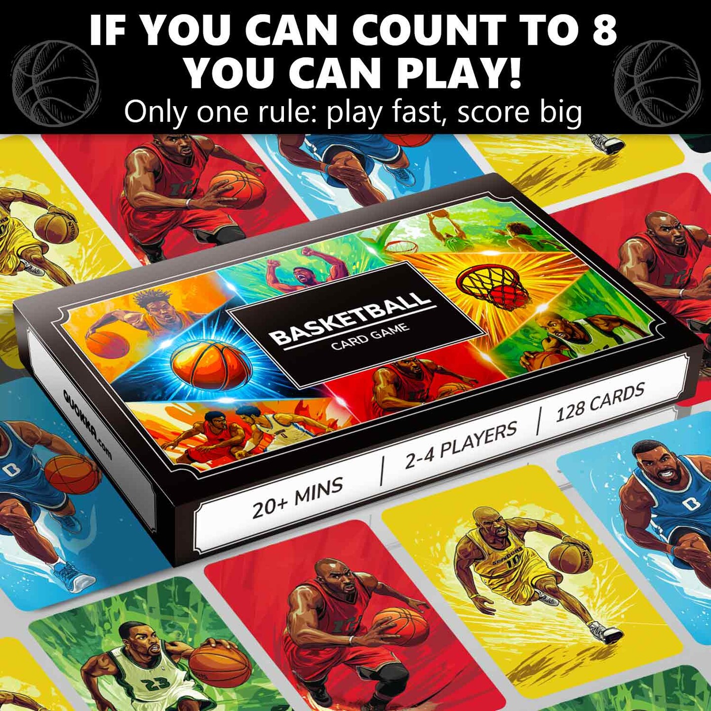 QUOKKA Basketball Fast-Paced Card Game for Kids & Adults – 128 Cards & Easy Rules – Quick & Fun Matching Game – 2-8 Players – Ages 8+ – Perfect for Family Games Night and Travel