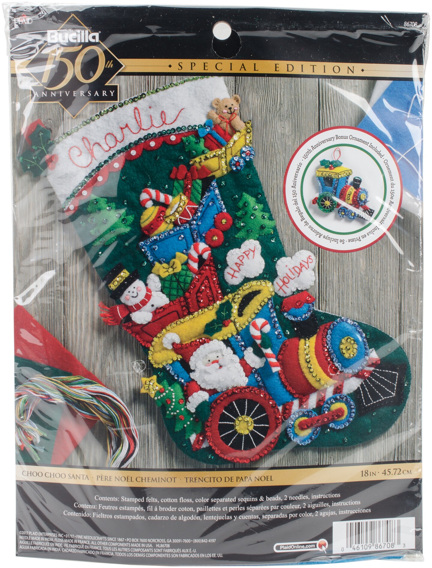 Bucilla Felt Stocking Applique Kit 18&#x22; Long-Choo Choo Santa