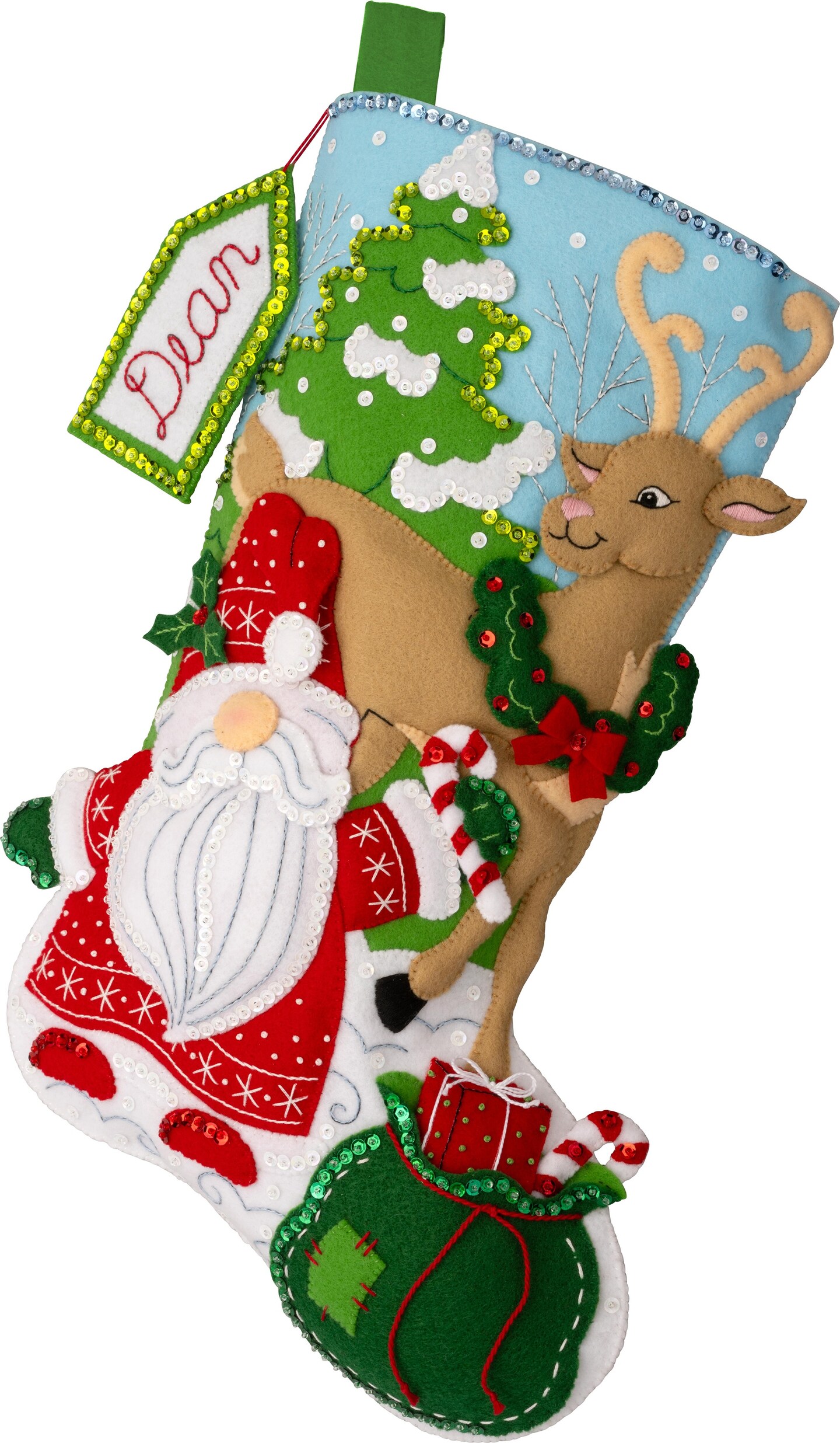 Bucilla Felt Stocking Applique Kit 18" Long-Gnomes Snowy Surprise