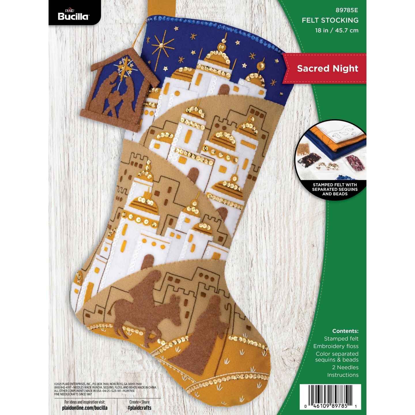 Bucilla Felt Stocking Applique Kit 18&#x22; Long-Sacred Night