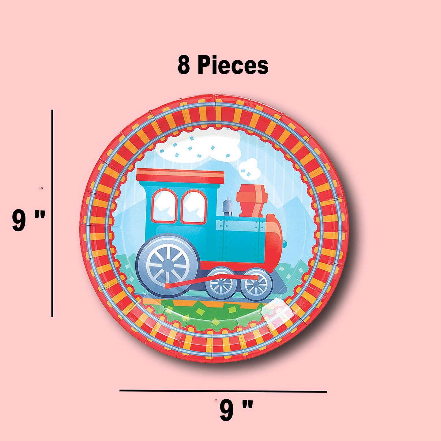 8 Count Train Party Paper Dinner Plates for Kids Birthday Celebration and Themed Events 9"
