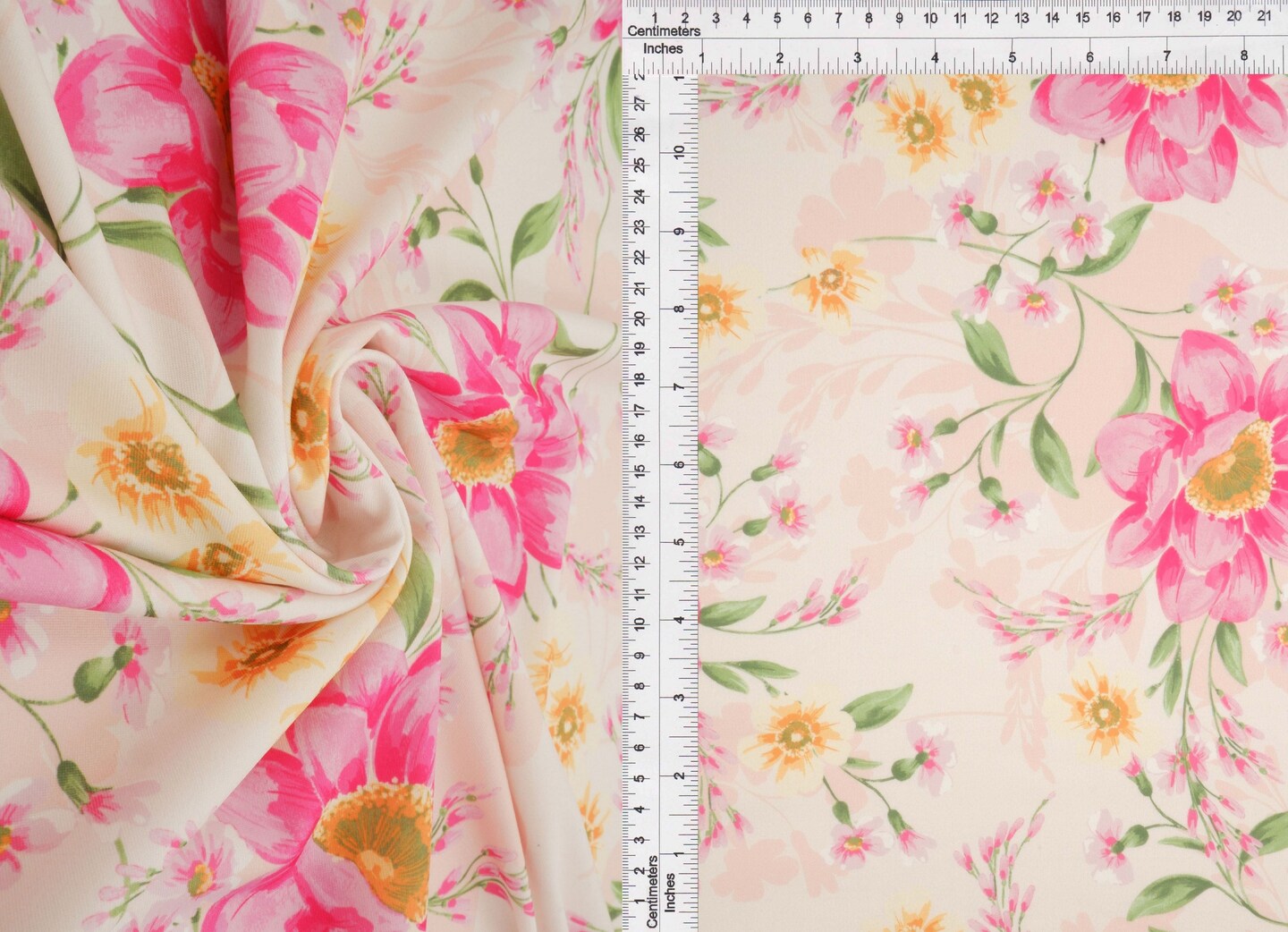 1 Yard DTY Floral Digital Print Fabric, 180 GSM Polyester Spandex 58/60&#x22; Width
