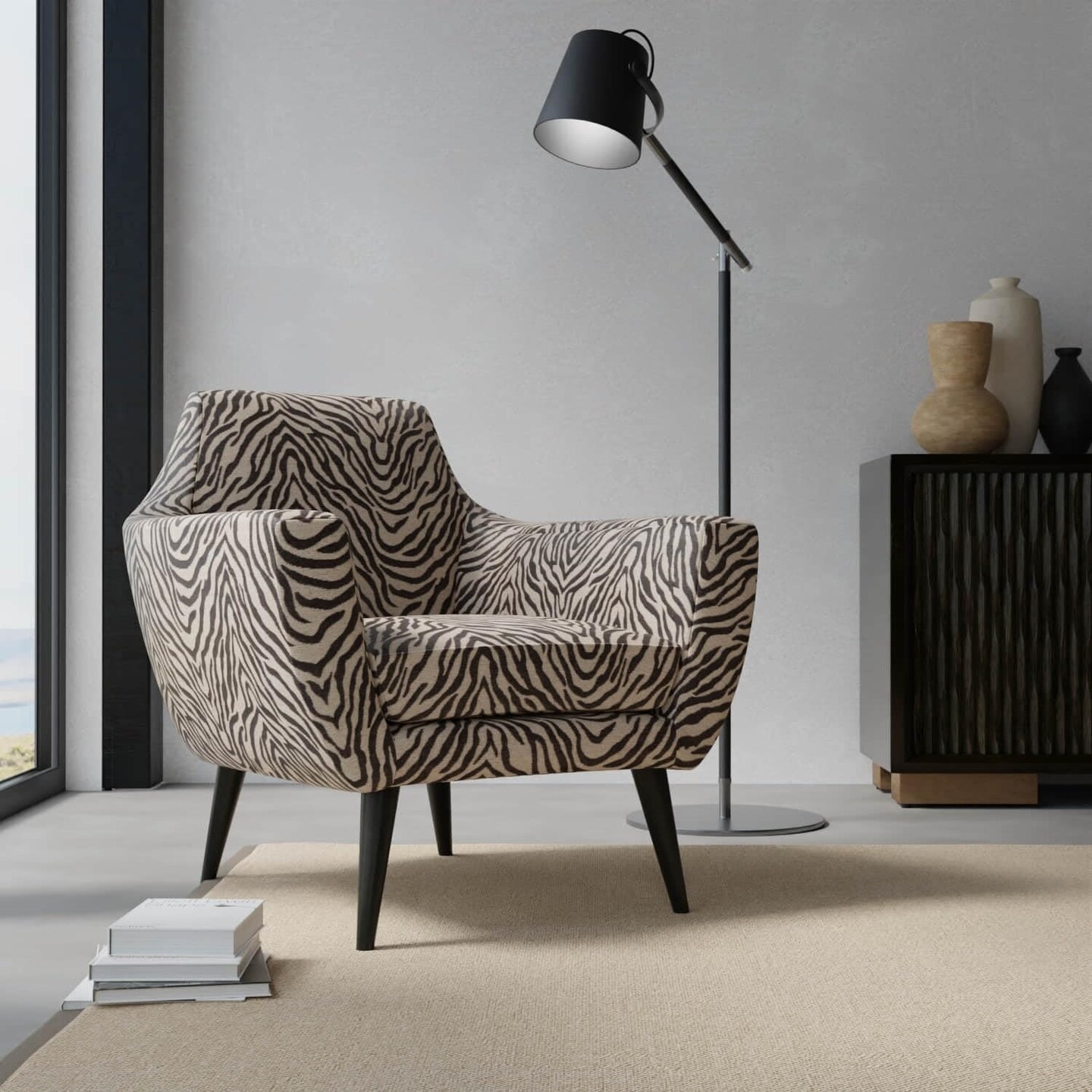 Black Animal Print Chenille Woven Pattern Upholstery Fabric by The Yard - SKU: Tiger Ebony