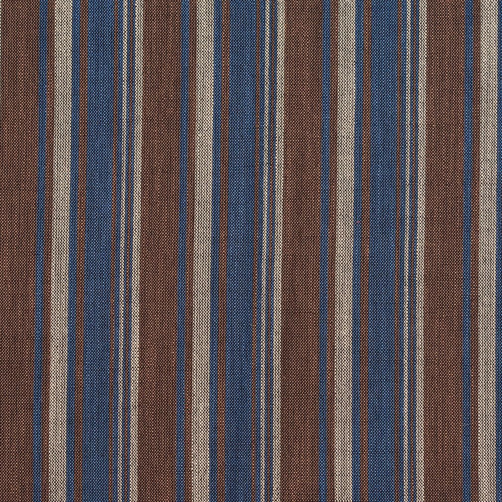 Blue Brown Stripe Linen Look Woven Pattern Upholstery Fabric by The Yard - SKU: Hilton Indigo
