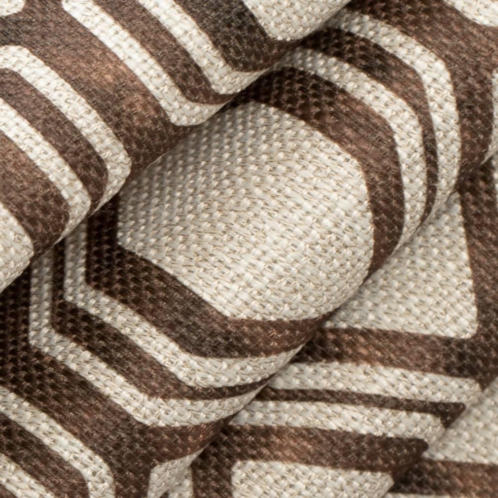 Brown Abstract Geometric Print Upholstery Fabric by The Yard - SKU: Lancaster Chocolate
