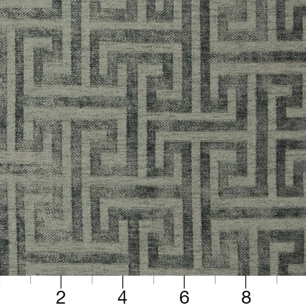 Grey Greek Key Geometric Woven Pattern Upholstery Fabric by The Yard - SKU: Kendrick Slate