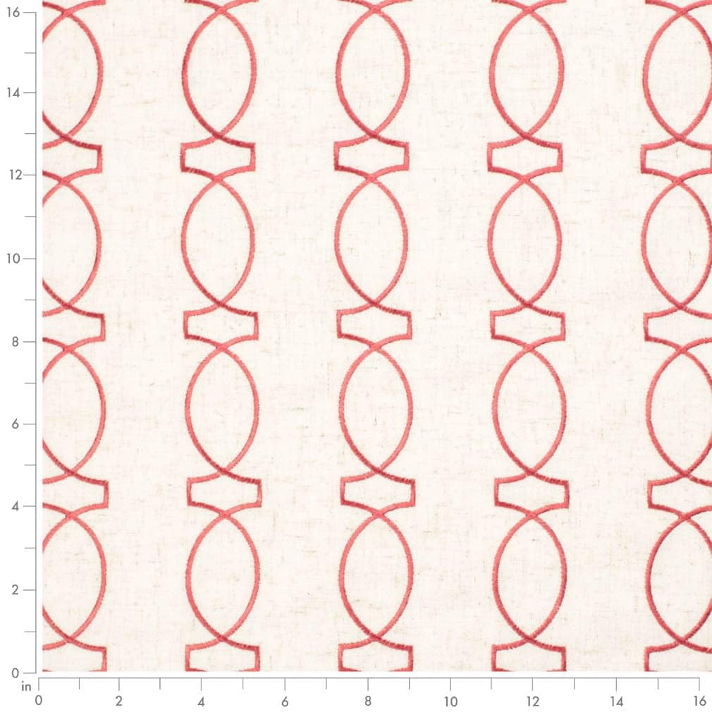 Red Embroidery Geometric Upholstery Fabric by The Yard - SKU: Barkley Carmine