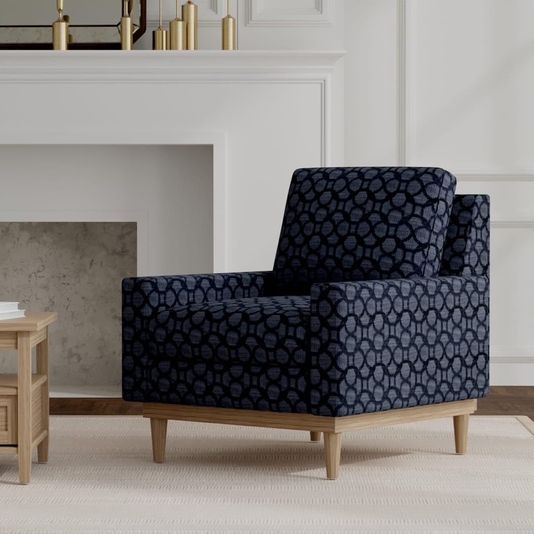 Blue Geometric Woven Pattern Upholstery Fabric by The Yard - SKU: Boston Oxford