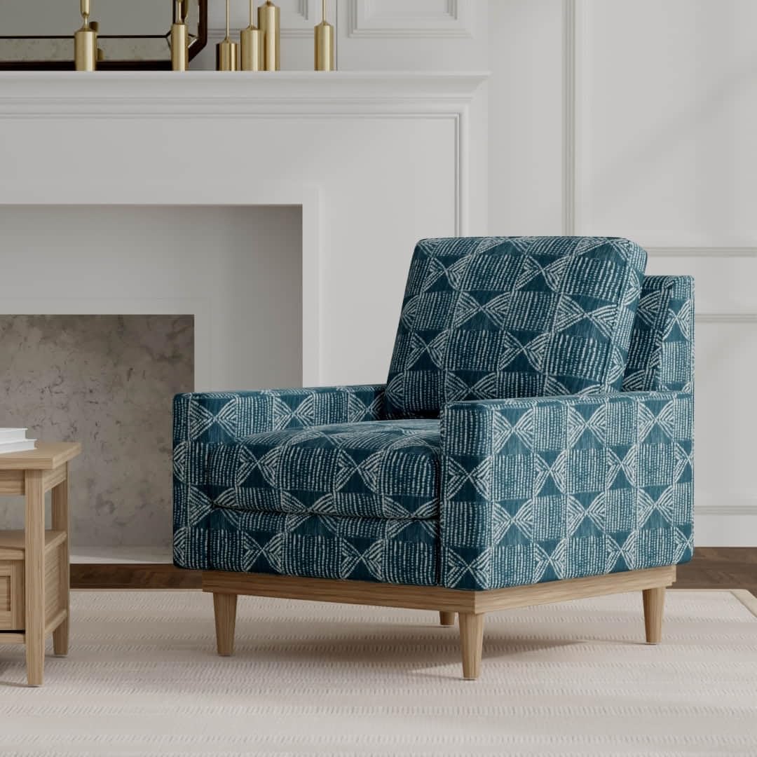 Aqua Stain Resistant Performance Pet Friendly Abstract Global Linen Look Print Upholstery Fabric by The Yard - SKU: Rover Lagoon