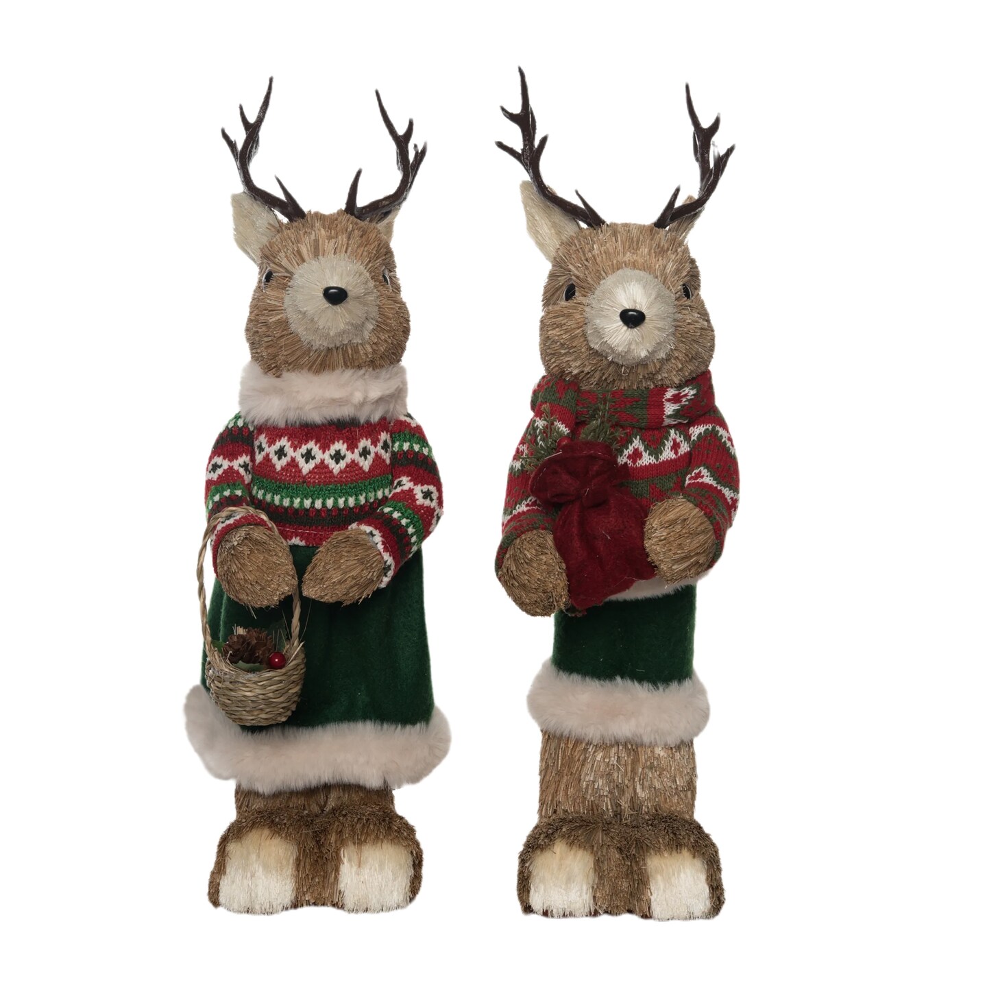 Large Foam Sisal Festive Reindeer Set of Two Christmas Decor